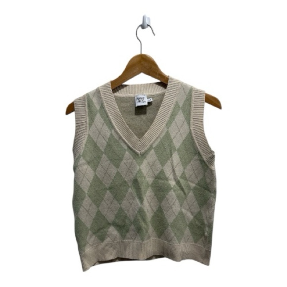 Princess Polly Green Beige Argyle Knit Vest XS/S